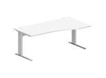 Schäfer Shop Pure Schreibtisch PLANOVA BASIC, Freiform, Ansatz rechts, C-Fuss, B 1800 x T 1000/800 x H 717 mm, weiss/weissalu + Kabelkanal