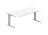 Schäfer Shop Pure Schreibtisch PLANOVA BASIC, Freiform, Ansatz links, C-Fuss, B 1800 x T 1000/800 x H 717 mm, weiss/weissalu + Kabelkanal