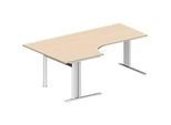 Schäfer Shop Pure Winkelschreibtisch PLANOVA BASIC, 90° Winkel links, C-Fuss, B 2000 x T 1200/800 x H 717 mm, Ahorn/weiss + Kabelkanal