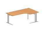 Schäfer Shop Pure Winkelschreibtisch PLANOVA BASIC, 90° Winkel rechts, C-Fuss, B 2000 x T 1200/800 x H 717 mm, Buche/weissalu + Kabelkanal