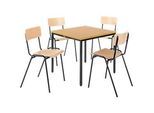 Stahlrohr-Tisch mit 4 Stapelstühlen, Gestell schwarz
