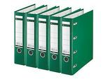 LEITZ® Doppelordner 1012, 2 x A5, Rückenbreite 75 mm, Präzisions-Hebelmechanik, Sichttasche für Rückenschild, Griffloch, Polypropylen, grün, 5 Stück