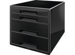 LEITZ® Schubladenbox WOW CUBE 5213, 4 Schübe, DIN A4, Polystyrol, schwarz