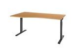 Schreibtisch ERGO-T 2.0, Freiform, Ansatz links, T-Fuss, B 1800 x T 1000/800 x H 675-895 mm, Buche/anthrazit