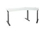 Schäfer Shop Select Winkelschreibtisch ERGO-T 2.0, 135° Winkel, Ansatz rechts, T-Fuss, B 2165 x T 800 x H 675-895 mm, lichtgrau/anthrazit