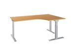 Schäfer Shop Select Winkelschreibtisch ERGO-T 2.0, 90° Winkel, Ansatz rechts, T-Fuss, B 2000 x T 1200/800 x H 675-895 mm, Buche/weissalu