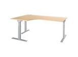 Schäfer Shop Select Winkelschreibtisch ERGO-T 2.0, 90° Winkel, Ansatz links, T-Fuss, B 2000 x T 1200/800 x H 675-895 mm, Ahorn/weissalu