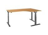 Schäfer Shop Select Winkelschreibtisch ERGO-T 2.0, elektrisch höhenverstellbar, 90° Winkel rechts, T-Fuss, B 2000 mm, Buche/anthrazit