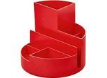 Stifteköcher MAUL MAULrundbox eco, 6 Fächer inkl. Zettel- & Brieffach, Ø 140 x H 125 mm, 90 % Recycling-Kunststoff, rot