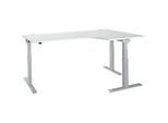 Schäfer Shop Select Winkelschreibtisch ERGO-T 2.0, elektrisch höhenverstellbar, 90° Winkel rechts, T-Fuss, B 2000 mm, lichtgrau/weissalu
