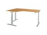 Schäfer Shop Select Winkelschreibtisch ERGO-T 2.0, elektrisch höhenverstellbar, 90° Winkel links, T-Fuss, B 2000 mm, Buche/weissalu