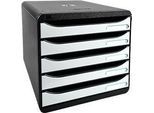 Schubladenbox BIG-BOX PLUS, A4+, 5 halboffene Schübe mit Auszugsstopp, Griffmulde & Etikettenhalter, Etiketten, Blauer Engel, Kunststoff, schwarz-weiss