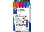 Whiteboardmarker Staedtler Lumocolor® 351, Rundspitze mit 2 mm, schnell trocknend & trocken abwischbar, mit Clip, farbsortiert, 10 Stück