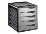 Schubladenbox Rotho SPACEMAKER, 5 geschlossene Schübe im Format A4, Griffmulden, stapelbar, L 330 x B 285 x H 320 mm, Polystyrol, schwarz-transparent