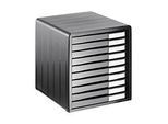 Schubladenbox Rotho TIMELESS, 10 geschlossene Schübe im Format A4, stapelbar, L 345 x B 290 x H 320 mm, Polystyrol, anthrazit