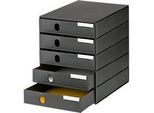styro® Schubladenbox Styroval Pro, 5 Schubladen, geschlossen, B 243 x T 335 x H 323 mm, DIN C4, Polystyrol, stapelbar, öko-schwarz