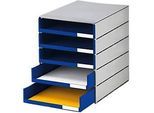 styro® Schubladenbox Styroval Pro, 5 Schubladen, offen, DIN C4, Polystyrol, öko-grau/blau