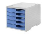 Schubladenbox styro® styroswing, 5 Schübe, Auszugsperre & Griffmulde, stapelbar, B 270 x T 340 x H 255 mm, Polystyrol, grau-cornflower