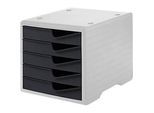 Schubladenbox styro® styroswing, 5 Schübe, Auszugsperre & Griffmulde, stapelbar, B 270 x T 340 x H 255 mm, Polystyrol, grau-anthrazit