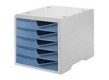 Schubladenbox styro® styroswing, 5 Schübe, Auszugsperre & Griffmulde, stapelbar, B 270 x T 340 x H 255 mm, Polystyrol, grau-taubenblau