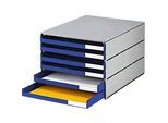Schubladenbox styro® Styroval, Format C4, 6 offene Schübe, stapelbar, Beschriftungsmaterial, B 243 x T 335 x H 200 mm, Recycling-Kunststoff, grau-blau