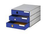 Schubladenbox styro® Styroval, Format C4, 3 geschlossene Schübe, stapelbar, Beschriftungsmaterial, B 243 x T 335 x H 200 mm, Recycling-Kunststoff, grau-blau