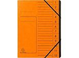 FALKEN Dokumentenmappe, DIN A4, Gummizugverschluss, Karton, 12 Fächer, orange