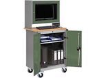 Computerschrank Bedrunka+Hirth, mobil, Monitorgehäuse, Buche-Multiplex-Arbeitsplatte, 2 Flügeltüren, 4er Steckdose, B 750 x T 500 x H 1600 mm, Stahlblech