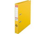 Ordner Esselte® No. 1, A4, Rückenbreite 50 mm, für ca. 350 Blatt, Hebelmechanik, Rückenschild, Griffloch & Raumsparschlitze, FSC®-Karton, gelb