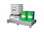 IBC-Auffangwanne CEMO GS2a AB2, Stahl, 1000 l Auffangvolumen, lackiert, mit 2 Abfüllböcken und Abfüllfläche, L 2680 x B 1605 x H 800 mm