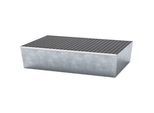 Paletten-Auffangwanne ASECOS, Stahl, mit Gitterrost, 200 l Auffangvolumen, B 815 x T 1235 x H 255 mm, verzinkt