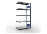Schulte Lagertechnik Fachbodenregal Stecksystem MultiPlus250, Anbauregal, 5 Fachböden, Kreuzstrebe, B 1000 x T 500 x H 2000 mm, Enzianblau RAL 5010