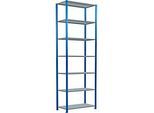 Schulte Lagertechnik Fachbodenregal Steckystem MULTIplus250, Grundregal, B 1000 x T 500 x H 3000 mm, 7 Böden, Kreuzstrebe, bis 2300 kg, enzianblau