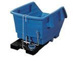 Kippbehälter, Polyethylen, blau, B 1170 x T 1660 x H 1060 mm, 1000 l, Schüttkanthöhe 635 mm, bis 250 kg, Kipp-Arretierungsvorrichtung