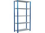 Schulte Lagertechnik Fachbodenregal Stecksystem MultiPlus250, Grundregal, 5 Fachböden, Kreuzstrebe, B 1000 x T 400 x H 2000 mm, Enzianblau RAL 5010