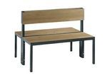 Sitzbank Basic Plus, 2-seitig, Rückenlehne, ohne Schuhrost, 4-Fussgestell schwarzgrau RAL 7021, B 1000 mm, Dekor Eiche Ser.