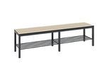 Umkleidebank Basic Plus, für Feuchträume, ohne Rückenlehne, 6-Fussgestell schwarzgrau RAL 7021, mit Schuhrost, B 1500 mm, Dekor Eiche Serrano