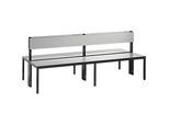 Sitzbank Basic Plus, 2-seitig, Rückenlehne, ohne Schuhrost, 4-Fussgestell schwarzgrau RAL 7021, B 1960 mm, Dekor silbergrau