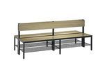 Sitzbank Basic Plus, 2-seitig, mit Rückenlehne & Schuhrost, 4-Fussgestell schwarzgrau RAL 7021, B 1960 mm, Dekor Eiche Ser.
