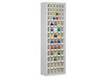 Magazinschrank, Volumen 333 l, 69 herausnehmbare Klappkästen mit Griffmulde, B 665 x T 250 x H 2000 mm, lichtgrau/transparent