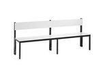 Sitzbank Basic Plus, 1-seitig, Rückenlehne, ohne Schuhrost, 4-Fussgestell schwarzgrau RAL 7021, B 1960 mm, Dekor weiss