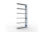 Schulte Lagertechnik Fachbodenregal-Stecksystem MULTIplus 250, Anbauregal, Längenriegel, 3000x1300x300 mm, 7 Böden, enzianblau/verzinkt