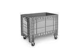 Transport-und Stapelbehälter, ohne Deckel, Boden & Wände geschlossen, Volumen 535 l, Traglast bis 300 kg, Lenk- & Bockrollen, B 1200 x T 800 x H 950 mm, lebensmittelechtes Polyethylen, grau