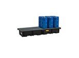 PE-Palettenauffangwanne CEMO 425/4e für 2 Europaletten längs, L 2420 x B 880 x H 360 mm, 425 l, für 4 x 200 l Fässer, Stahl-Gitterrost