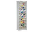 Magazinschrank, Volumen 333 l, 61 herausnehmbare Klappkästen mit Griffmulde, B 665 x T 250 x H 2000 mm, lichtgrau/transparent