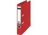 LEITZ® Ordner Recycle, A4, Rückenbreite 50 mm, 180°-Hebelmechanik, Rückenschild & Griffloch, zu 100 % recycelbar, rot