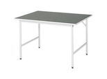 Rau Arbeitstisch Jerry, manuell höhenverstellbar, 25 mm Spanplatte mit Linoleumbelag, bis 300 kg, B 1250 x T 1000 x H 800-850 mm, hellgrau/lichtgrau