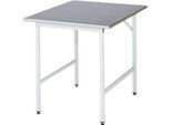 Rau Arbeitstisch Jerry, manuell höhenverstellbar, 25 mm MDF-Platte mit Stahlblechbelag, bis 300 kg, B 1000 x T 1000 x H 800-850 mm, silber/lichtgrau
