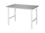Rau Arbeitstisch Tom, manuell höhenverstellbar, 25 mm MDF-Platte mit Edelstahlbelag, bis 500 kg, B 1250 x T 800 x H 760-1080 mm, silber/lichtgrau