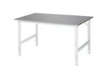 Rau Arbeitstisch Tom, manuell höhenverstellbar, 25 mm MDF-Platte mit Edelstahlbelag, bis 500 kg, B 1500 x T 1000 x H 760-1080 mm, silber/lichtgrau